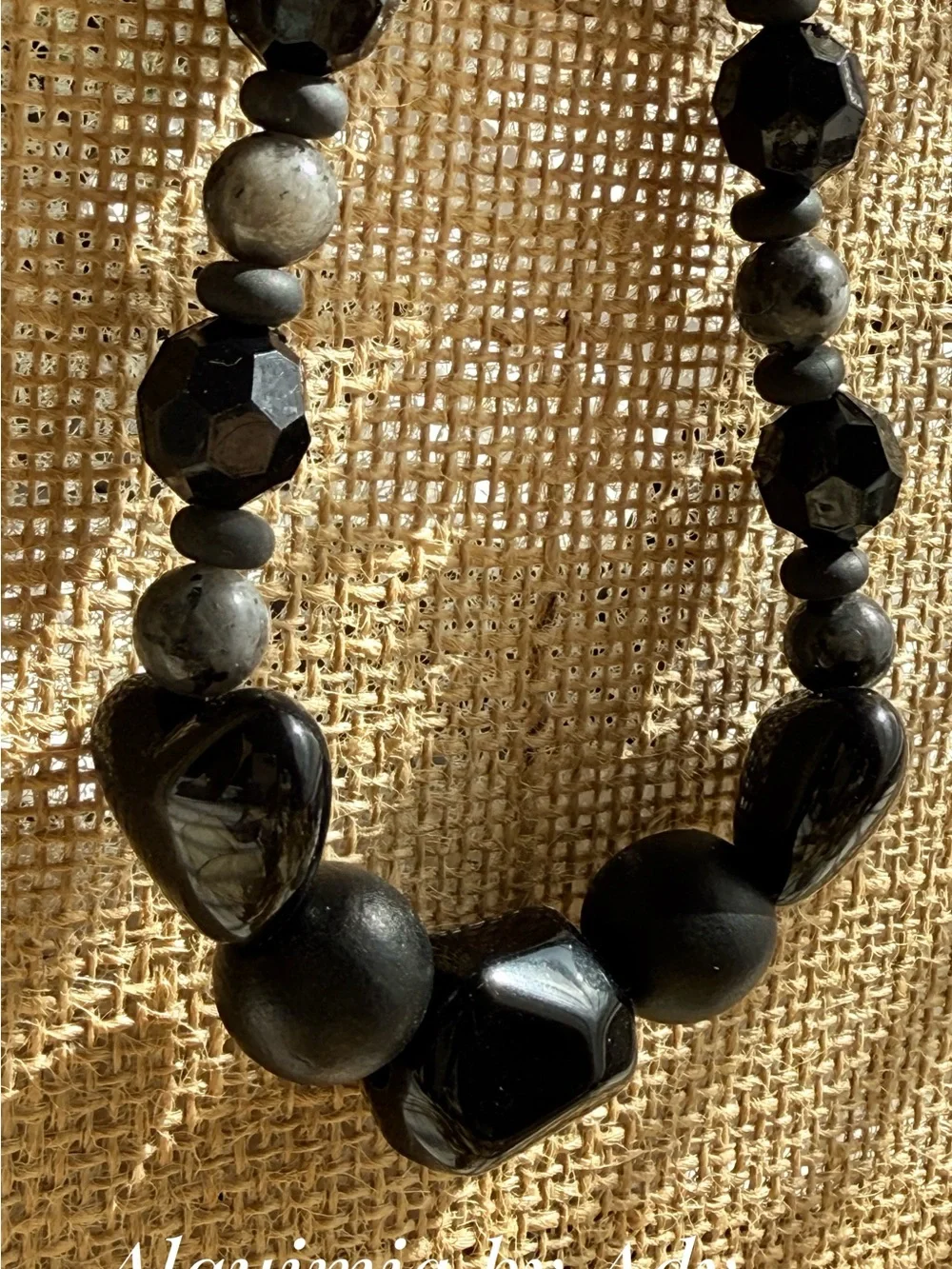 HIGH SUMMER + Black Faceted & Textured Beaded Necklace golden obsidian